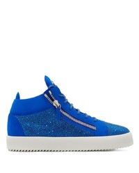 blaue verzierte Wildleder niedrige Sneakers