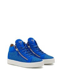 blaue verzierte Wildleder niedrige Sneakers von Giuseppe Zanotti
