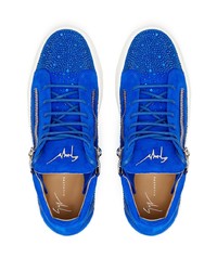 blaue verzierte Wildleder niedrige Sneakers von Giuseppe Zanotti