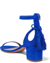 blaue verzierte Wildledersandalen von Aquazzura