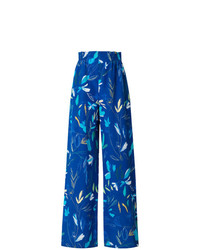 blaue weite Hose mit Blumenmuster von Agnona