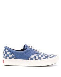 blaue Wildleder niedrige Sneakers mit Karomuster