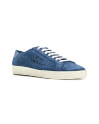 blaue Wildleder niedrige Sneakers von Saint Laurent