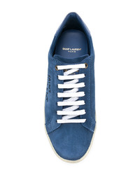 blaue Wildleder niedrige Sneakers von Saint Laurent