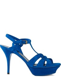 blaue Wildleder Sandaletten von Saint Laurent
