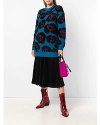 blauer bedruckter flauschiger Pullover mit einem Rundhalsausschnitt von Marc Jacobs