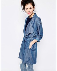 blauer bedruckter Jeans Trenchcoat