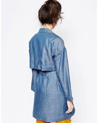 blauer bedruckter Jeans Trenchcoat von Monki