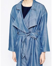 blauer bedruckter Jeans Trenchcoat von Monki