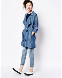 blauer bedruckter Jeans Trenchcoat von Monki