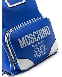 blauer bedruckter Leder Rucksack von Moschino