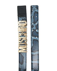 blauer bedruckter Ledergürtel von Moschino