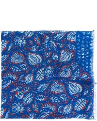 blauer bedruckter Leinen Schal