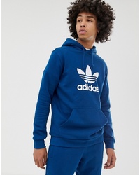 blauer bedruckter Pullover mit einem Kapuze von adidas Originals
