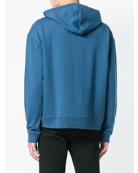 blauer bedruckter Pullover mit einem Kapuze von Raf Simons