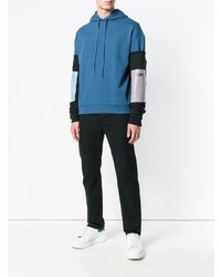 blauer bedruckter Pullover mit einem Kapuze von Raf Simons