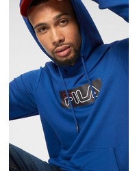 blauer bedruckter Pullover mit einem Kapuze von Fila