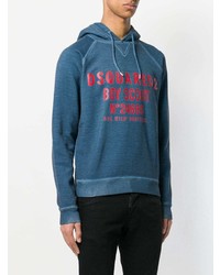 blauer bedruckter Pullover mit einem Kapuze von DSQUARED2