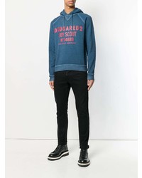 blauer bedruckter Pullover mit einem Kapuze von DSQUARED2