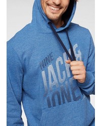 blauer bedruckter Pullover mit einem Kapuze von Jack & Jones
