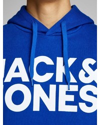 blauer bedruckter Pullover mit einem Kapuze von Jack & Jones