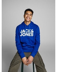 blauer bedruckter Pullover mit einem Kapuze von Jack & Jones