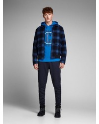 blauer bedruckter Pullover mit einem Kapuze von Jack & Jones