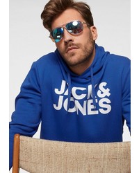 blauer bedruckter Pullover mit einem Kapuze von Jack & Jones