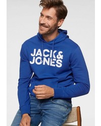 blauer bedruckter Pullover mit einem Kapuze von Jack & Jones