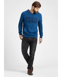 blauer bedruckter Pullover mit einem Kapuze von khujo