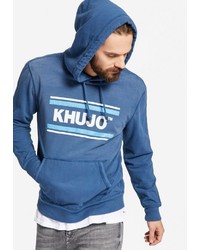 blauer bedruckter Pullover mit einem Kapuze von khujo