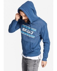 blauer bedruckter Pullover mit einem Kapuze von khujo