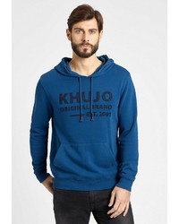 blauer bedruckter Pullover mit einem Kapuze von khujo