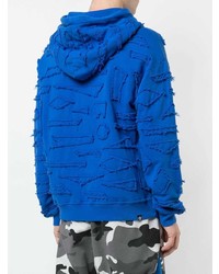 blauer bedruckter Pullover mit einem Kapuze von Mostly Heard Rarely Seen