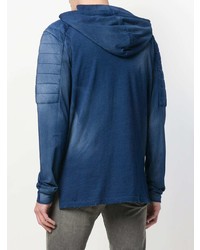 blauer bedruckter Pullover mit einem Kapuze von Balmain