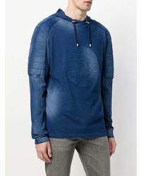 blauer bedruckter Pullover mit einem Kapuze von Balmain