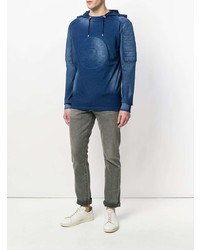 blauer bedruckter Pullover mit einem Kapuze von Balmain