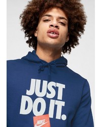 blauer bedruckter Pullover mit einem Kapuze von Nike Sportswear