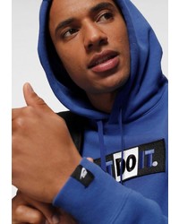 blauer bedruckter Pullover mit einem Kapuze von Nike Sportswear