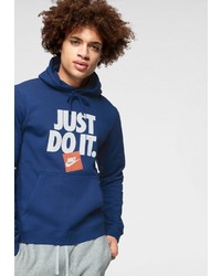 blauer bedruckter Pullover mit einem Kapuze von Nike Sportswear