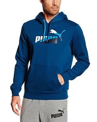 blauer bedruckter Pullover mit einem Kapuze von Puma