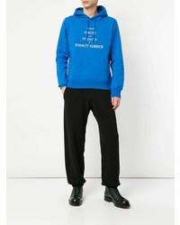 blauer bedruckter Pullover mit einem Kapuze von Undercover