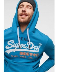 blauer bedruckter Pullover mit einem Kapuze von Superdry