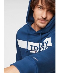 blauer bedruckter Pullover mit einem Kapuze von Tommy Jeans