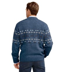 blauer bedruckter Pullover mit einem Reißverschluß von Classic