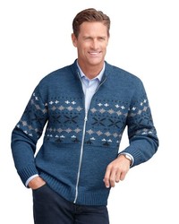 blauer bedruckter Pullover mit einem Reißverschluß von Classic