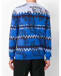 blauer bedruckter Pullover mit einem Rundhalsausschnitt von Kenzo