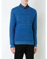 blauer bedruckter Pullover mit einem Rundhalsausschnitt von Kent & Curwen