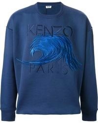 blauer bedruckter Pullover mit einem Rundhalsausschnitt von Kenzo