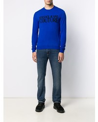 blauer bedruckter Pullover mit einem Rundhalsausschnitt von VERSACE JEANS COUTURE